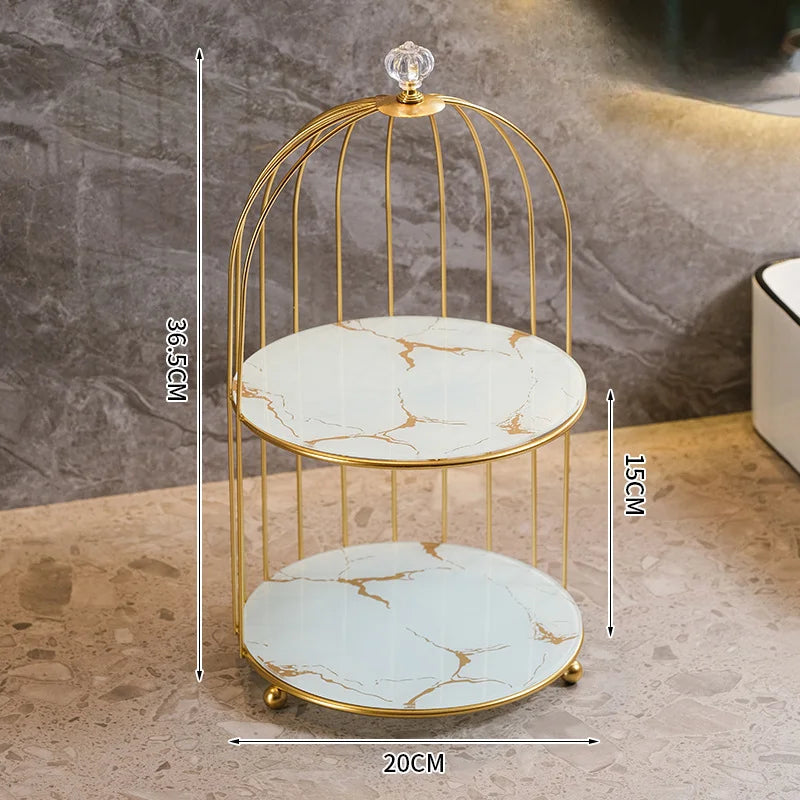 Creative Wrought Iron Cosmetics Lipstick Skincare Products Shelf Desktop Decoration Ornament Bathroom Kitchen Birdcage Shelf