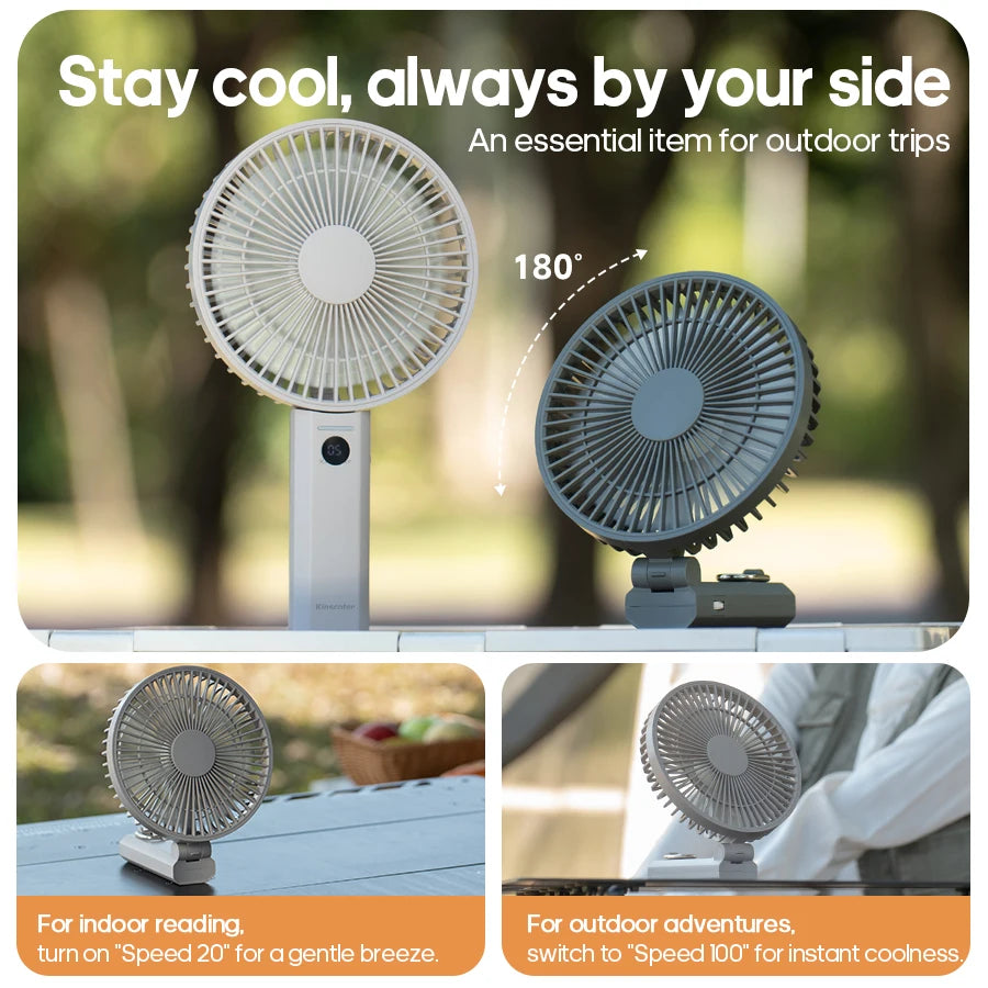 Portable Handheld Fan 3600mAh Multifunctional Desktop Folding Rechargeable Fan 100-Speed with LED Display for Outdoor Travel