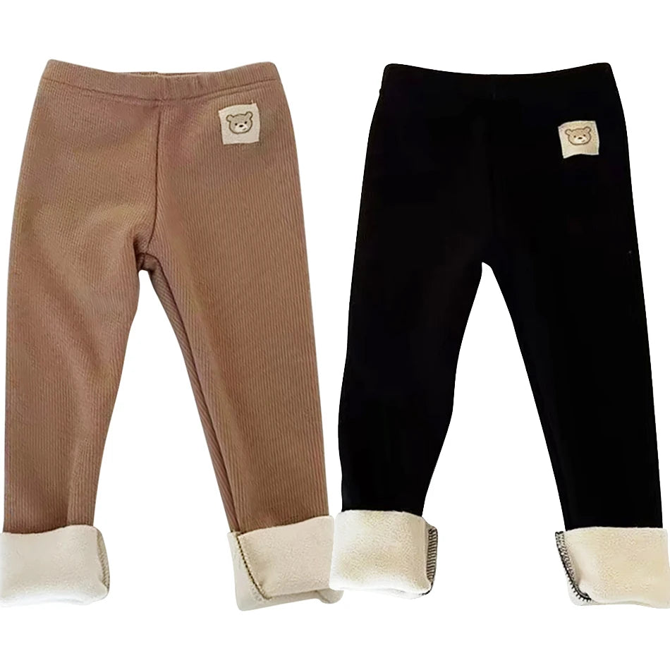 Plush Pants for Kids 1-8 Years Soft Warm Solid Color with Animal Cartoons Stretchy Comfy Winter Trousers for Boys and Girls CB DROPSHIPPING