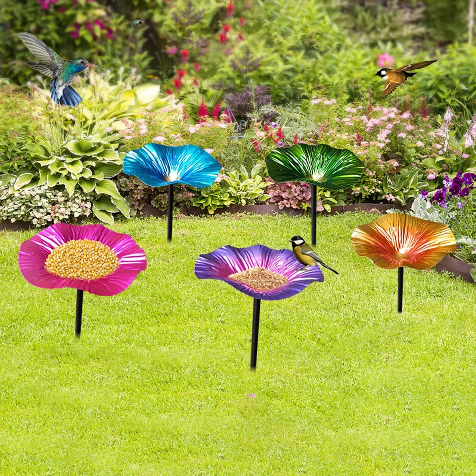 Garden Bird Bath with Detachable Pole And Ground Stake for Bird Feeders