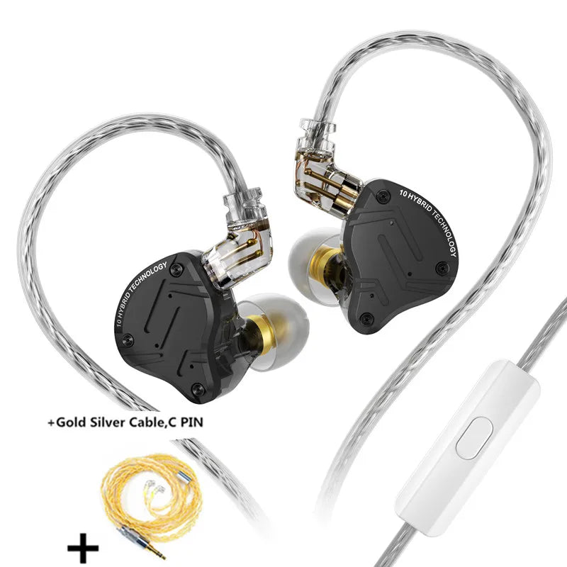 KZ ZS10 PRO X HIFI Headset Hybrid In-ear Earphone Sport Noise Cancelling Earbuds Silver Plated Cable Comfortable to wear