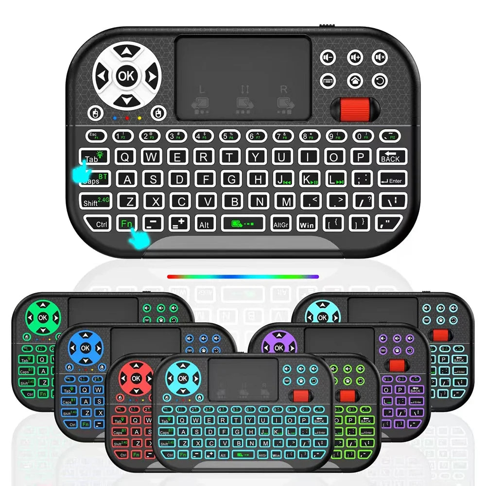 KEBIDUMEI Mini Wireless Keyboard with Scroll Wheel Touchpad  8 Color Backlit BT 2.4G Dual Mode Air Mouse Remote for PC TV Box CB DROPSHIPPING