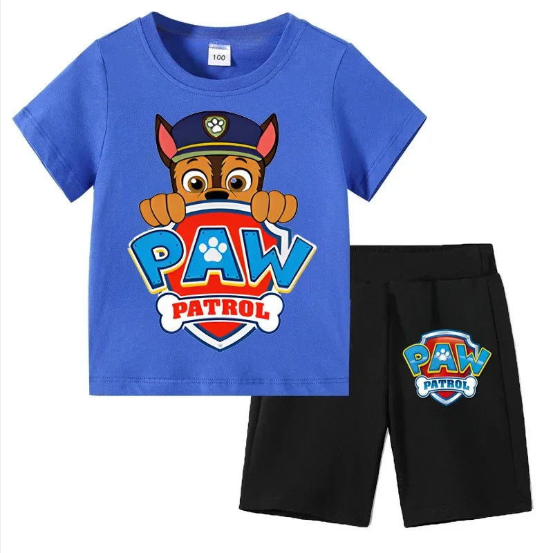 Paw Patrol Kids Set Boys Short Sleeve T-Shirt Top+Shorts 2-Piece Outfits Boys Cartoon Suit 3-8Years Children Clothes For Summer CB DROPSHIPPING