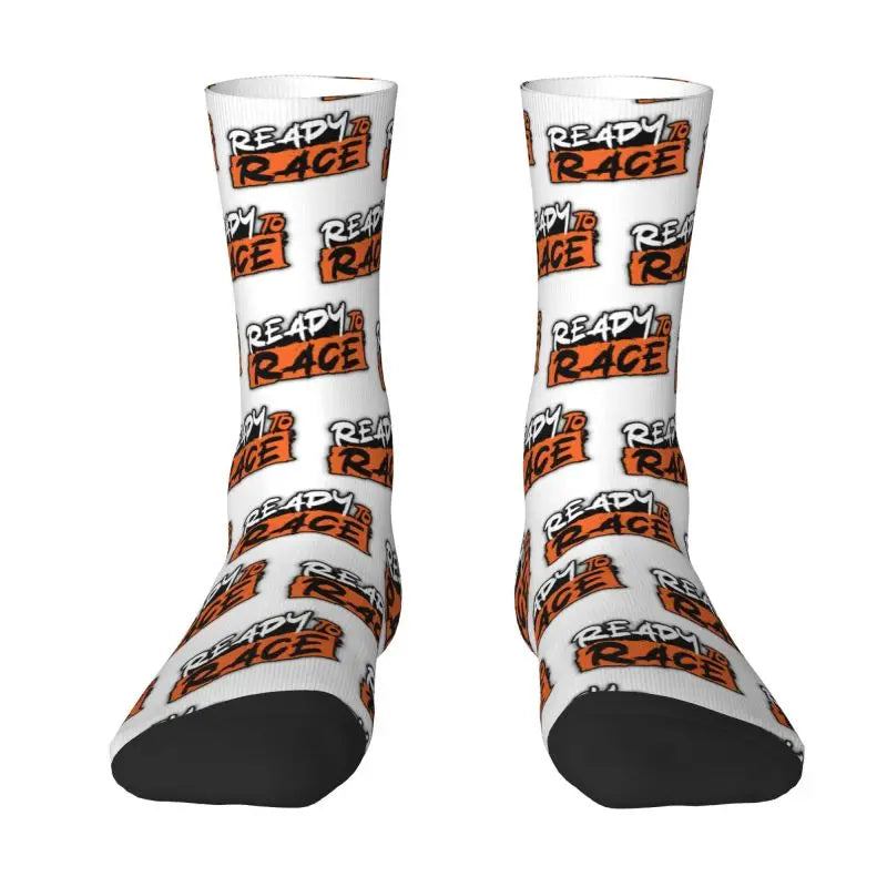 Custom Ready To Race Logo Crew Socks Unisex Cool 3D Print Racing Sport Motorcycle Rider Dress Socks
