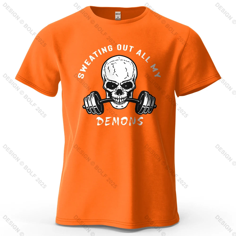 Fitness Skull Motivated Printed Men's T-Shirt 100% Cotton Oversized Gym Graphic Tees for Women Tops Tees Casual Streetwear CB DROPSHIPPING