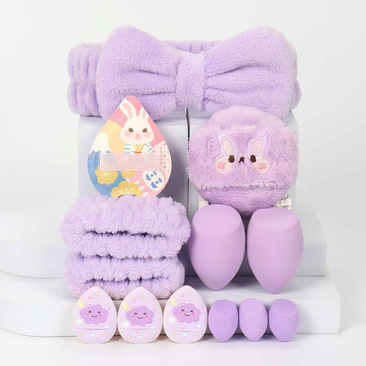 Embroidered Powder Puff Headband 13-Piece Set, Suitable for Applying and Setting Makeup, Suitable for All Skin Types