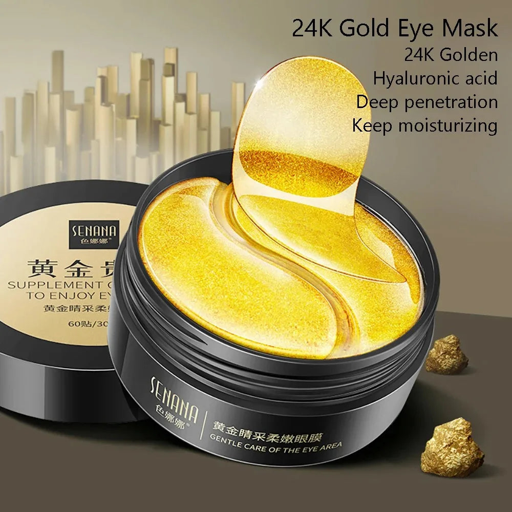 60 Pieces of Gold Hyaluronic Acid Repair Eye Mask Moisturizing and Firming Eye Patches Korean Skincare Crystal Eye Mask