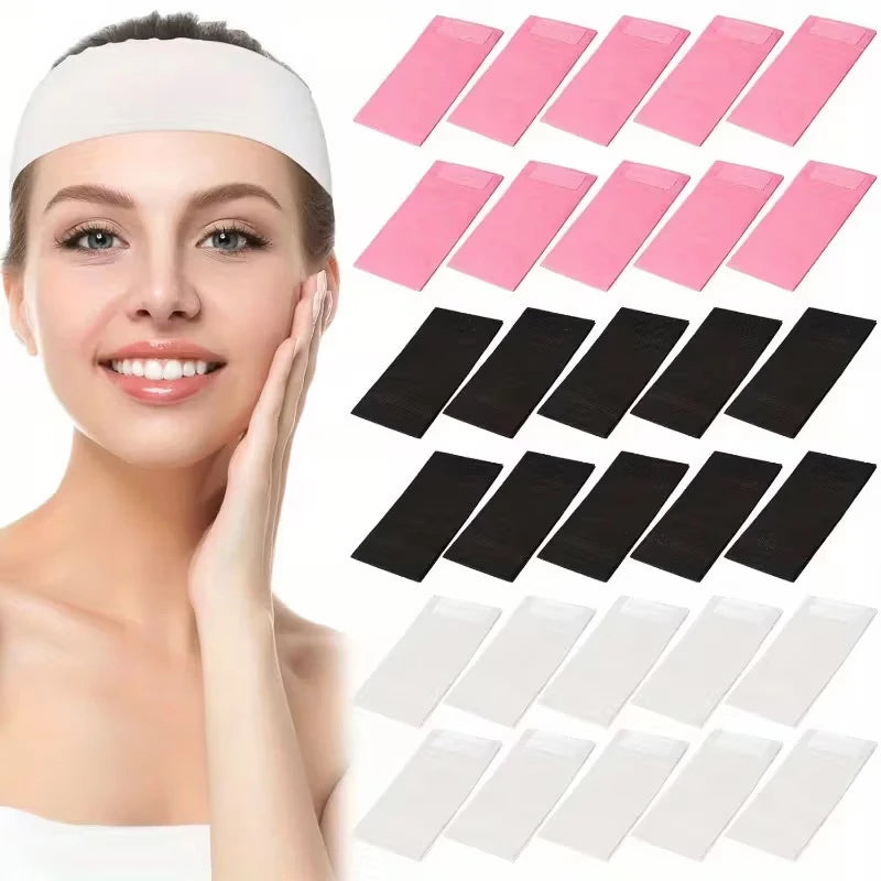 10/50/100pcs Disposable Headbands Spa Salon Facial Headband Black White Pink Elastic Adjustable Magic Tape Skincare Accessory