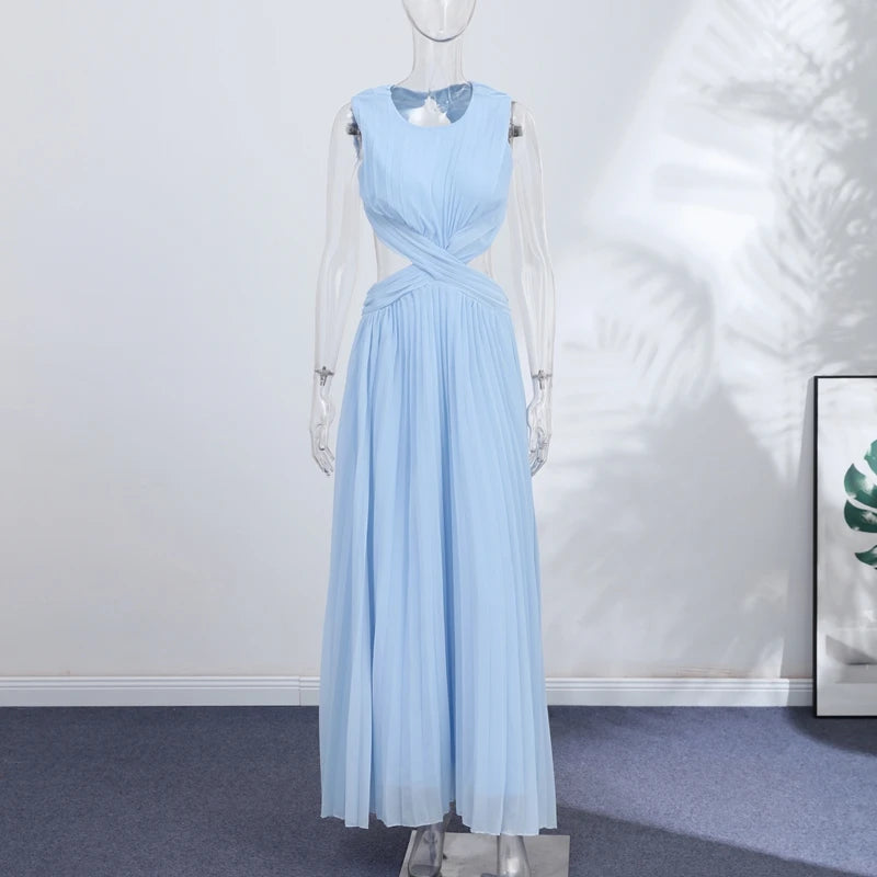 Backless Women Dress Cross Waist Long Dress Sleeveless Backless dresses A Line Ruched Evening Gown  Elegant Party Gown 2026 New