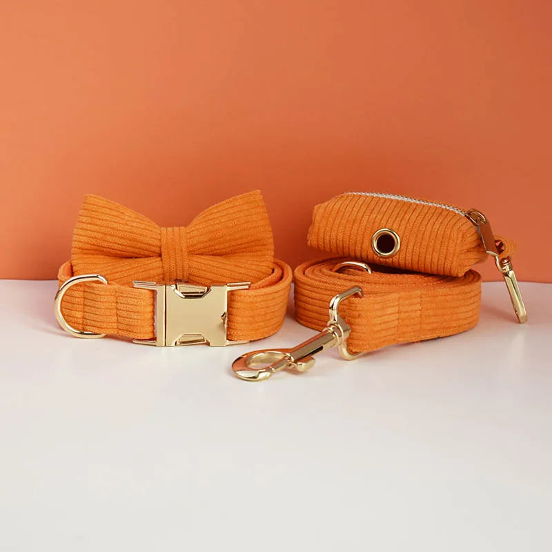 Orange Corduroy Dog Collar And Leash Set For Dogs Custom Engraved Nameplate Pet Supplies Dog Leash Corduroy11 CB DROPSHIPPING