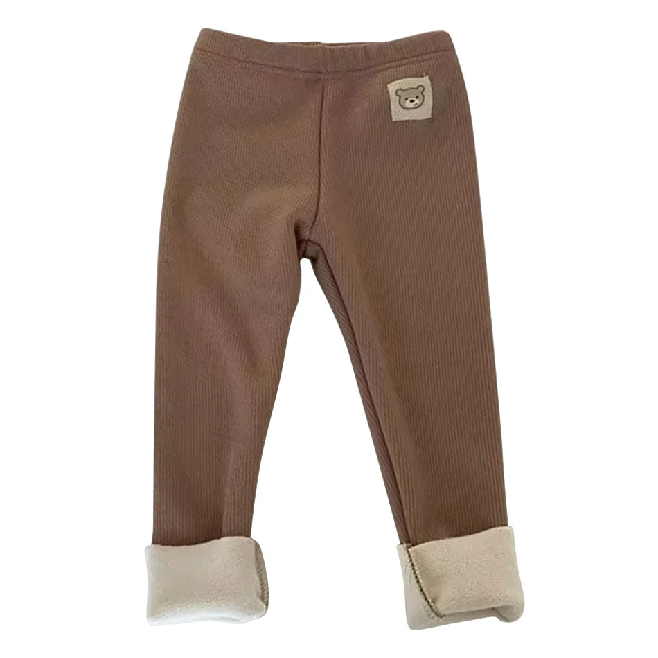 Plush Pants for Kids 1-8 Years Soft Warm Solid Color with Animal Cartoons Stretchy Comfy Winter Trousers for Boys and Girls CB DROPSHIPPING