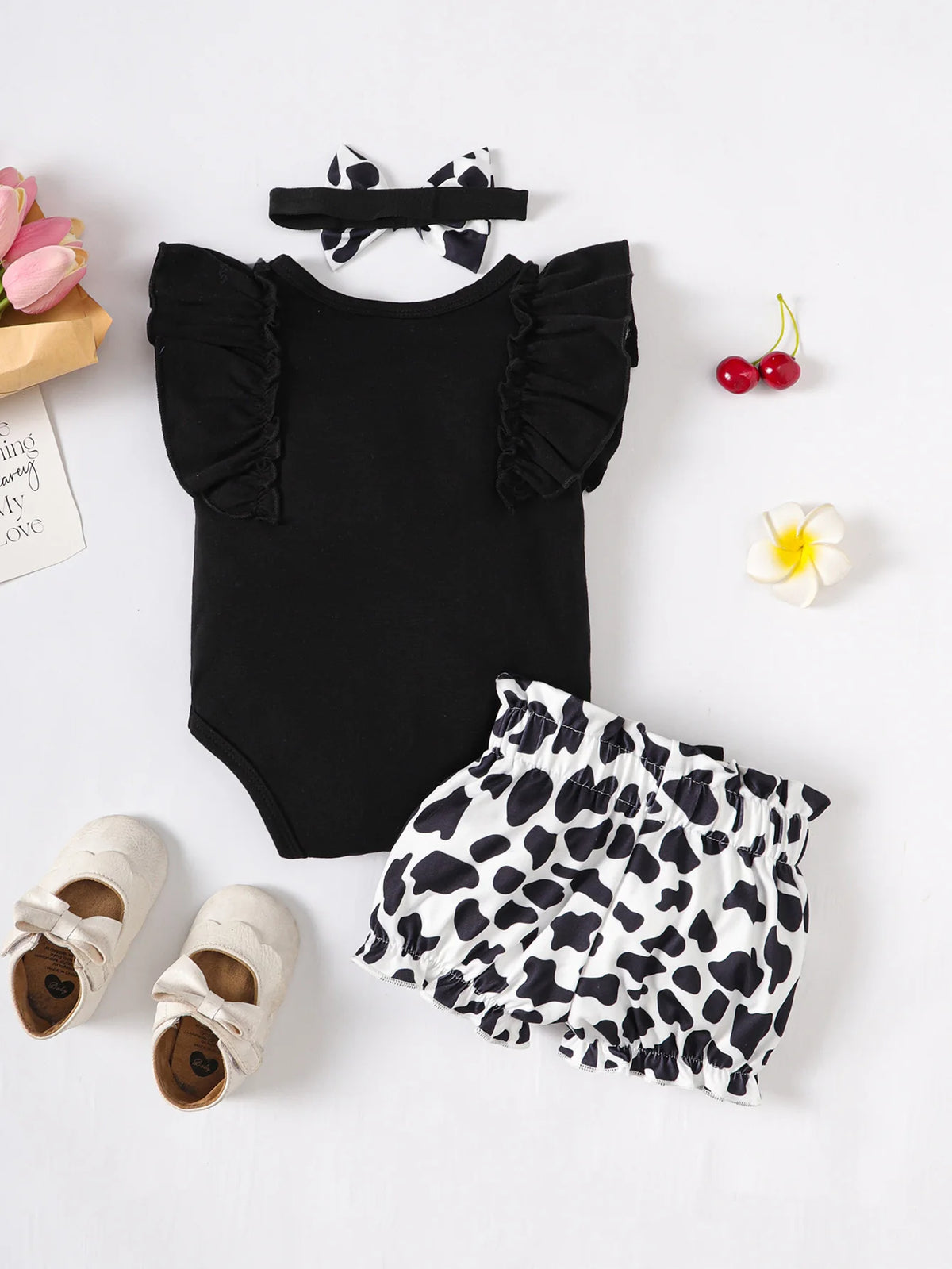 Spring and Summer Baby Newborn Sleeveless Romper Shorts Set with 3-Piece Headwear CB DROPSHIPPING