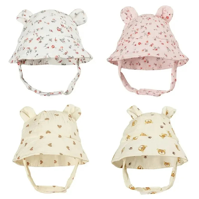 2026 Newborn Boys Girls Bucket Hat Summer Kids Toddler Panama Cap 0 to 12 Months Soft Cotton Baby Sun Hat With Ears Cute Bunny CB DROPSHIPPING