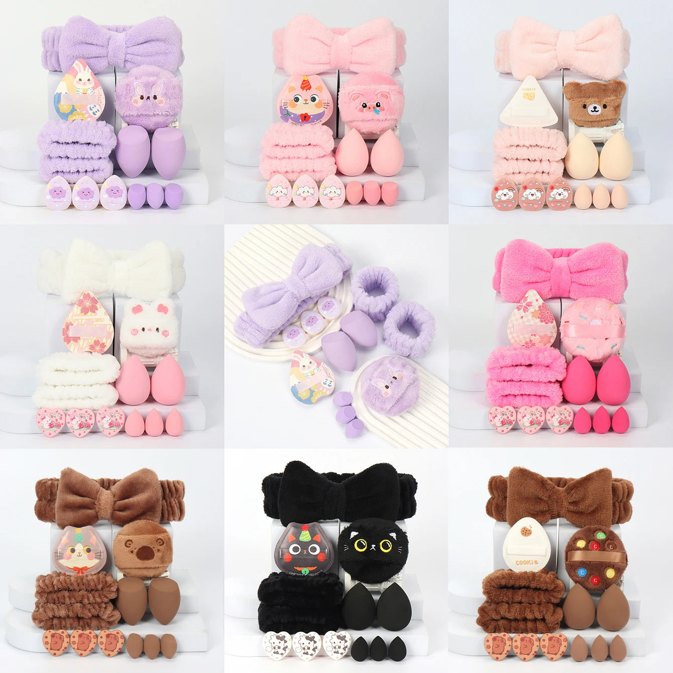 Embroidered Powder Puff Headband 13-Piece Set, Suitable for Applying and Setting Makeup, Suitable for All Skin Types