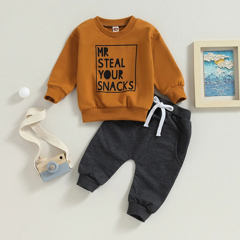 2PCS Toddler Boys Clothes Sets Long Sleeve Letter Print Sweatshirt Tops and Drawstring Pants Spring Fall lSets CB DROPSHIPPING