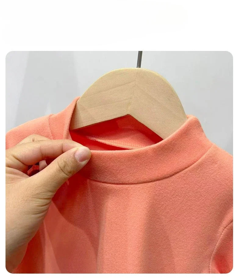 Winter Baby Warm Top Boys Girls Velvet Inner Solid Color Bottom Children's Half High Collar Long Sleeve T-shirt Kids Clothes CB DROPSHIPPING
