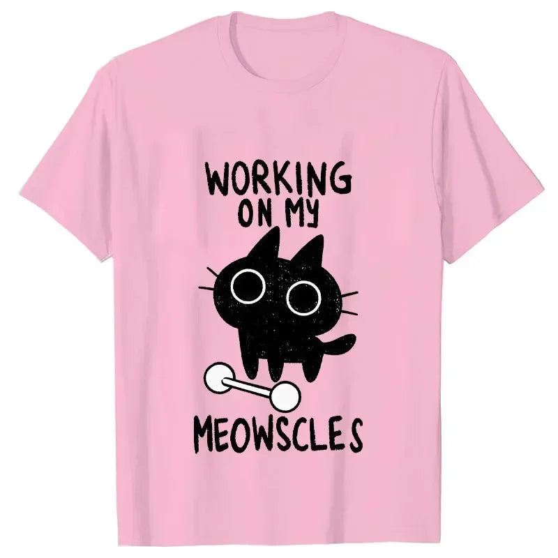 Fitness Cat Print T-shirts for Women Men Summer Casual Fashion Funny Streetwear Tops Loose Crew Neck Short Sleeve T-shirts CB DROPSHIPPING