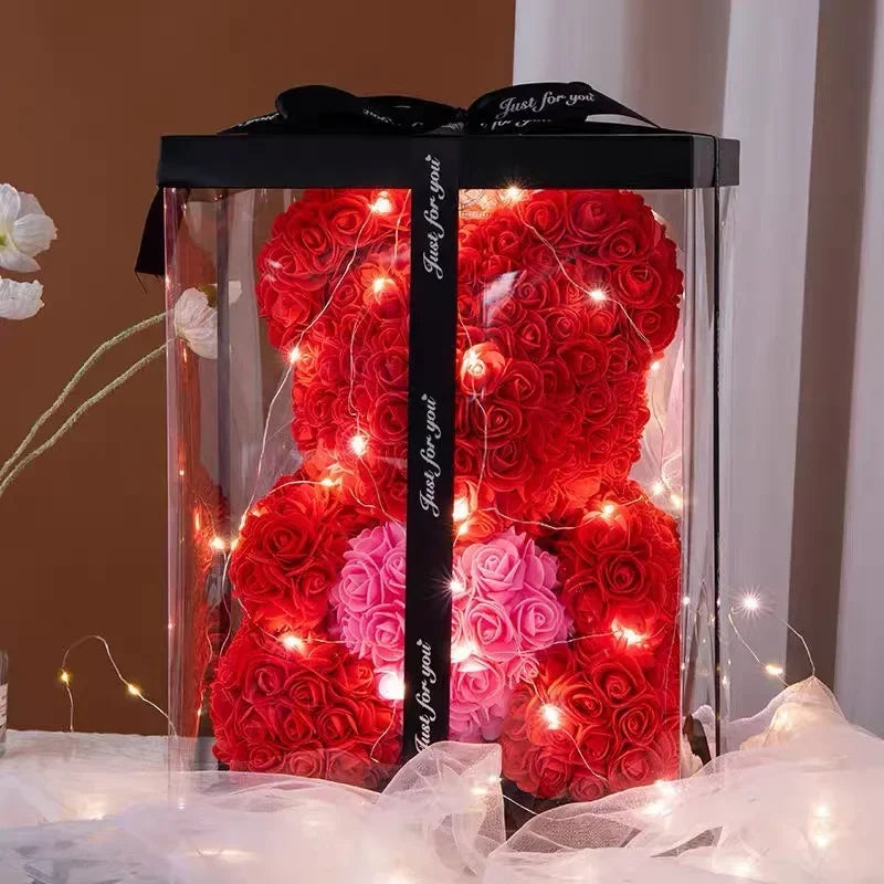 Artificial Rose Bear Flower Valentine's Day Gift Birthday Anniversary Gift with DIY Gift Box Packaging Wedding Decoration