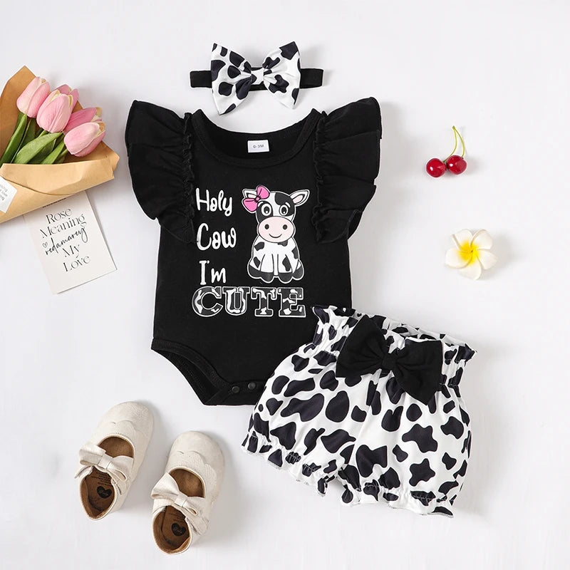 Spring and Summer Baby Newborn Sleeveless Romper Shorts Set with 3-Piece Headwear CB DROPSHIPPING
