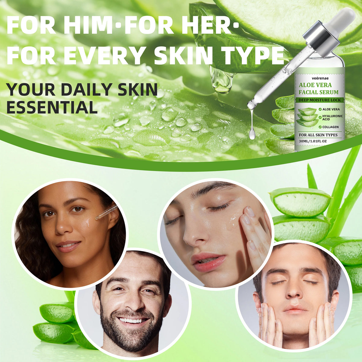 veérenae ALOE VERA FACIAL SERUM - Hydrating & Soothing, Oil‑Free, Quick‑Absorbing & Non‑Greasy, Perfect for Daily Skincare