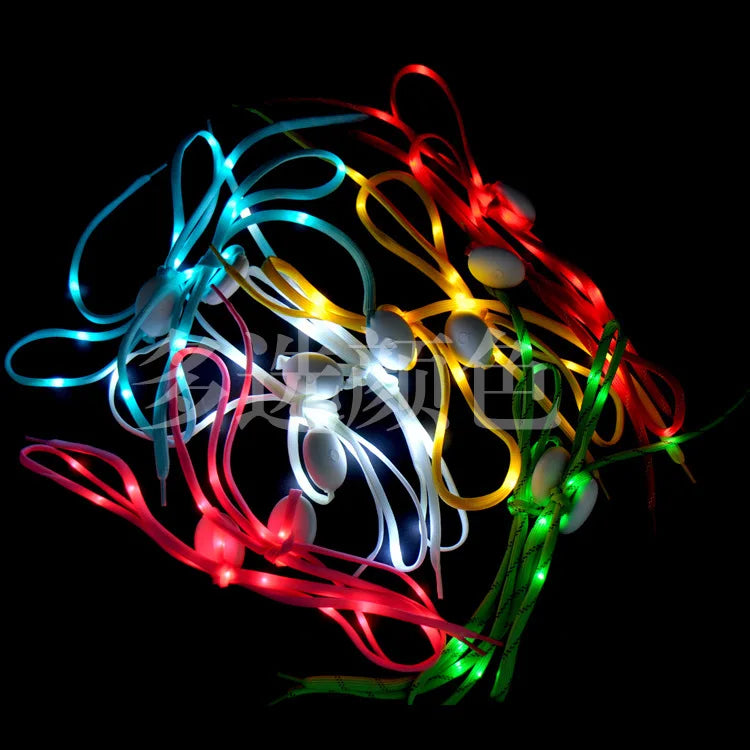 2Pcs LED Sport Luminous Shoelaces Glow Shoe Strings Round Flash Light Shoelaces Batteries No Tie Lazy Shoe Laces Party Decor