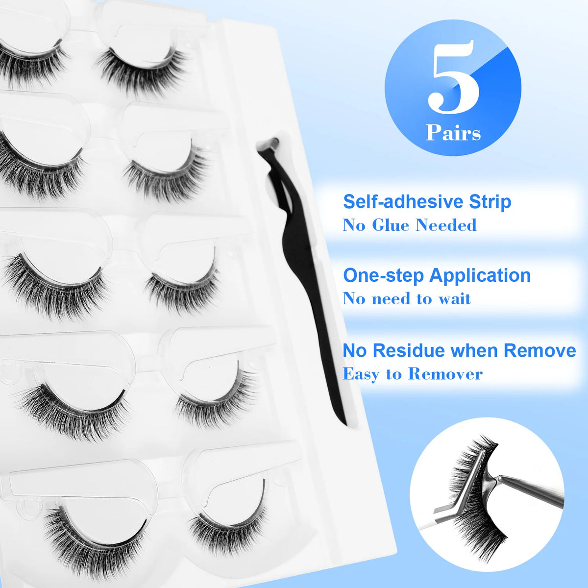 5 Pairs Glue-free Self-adhesive Eyelashes 3D Natural False Eyelash One Step Application Easy To Remove Eye Makeup Wholesale CB DROPSHIPPING
