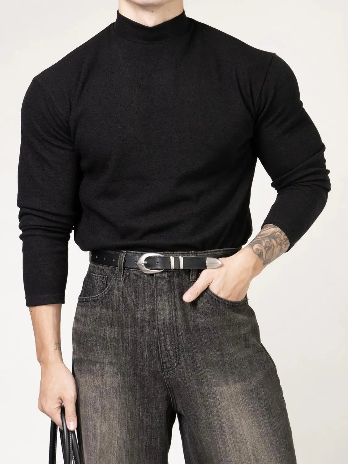 Fitness T-shirt Men's Clothes Spring Autumn Training Suit Threaded Turtleneck Slim Fit Sports Quick Dry Breathable Long Sleeves CB DROPSHIPPING