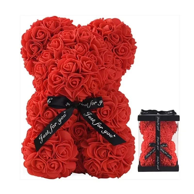 Fashion Artificial Rose Bear Gifts PE Eternal Rose Bear for Mom Mother's Day Birthday Valentine's Day Wedding Party Decoration