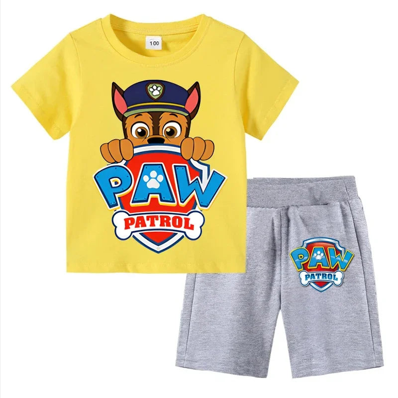 Paw Patrol Kids Set Boys Short Sleeve T-Shirt Top+Shorts 2-Piece Outfits Boys Cartoon Suit 3-8Years Children Clothes For Summer CB DROPSHIPPING