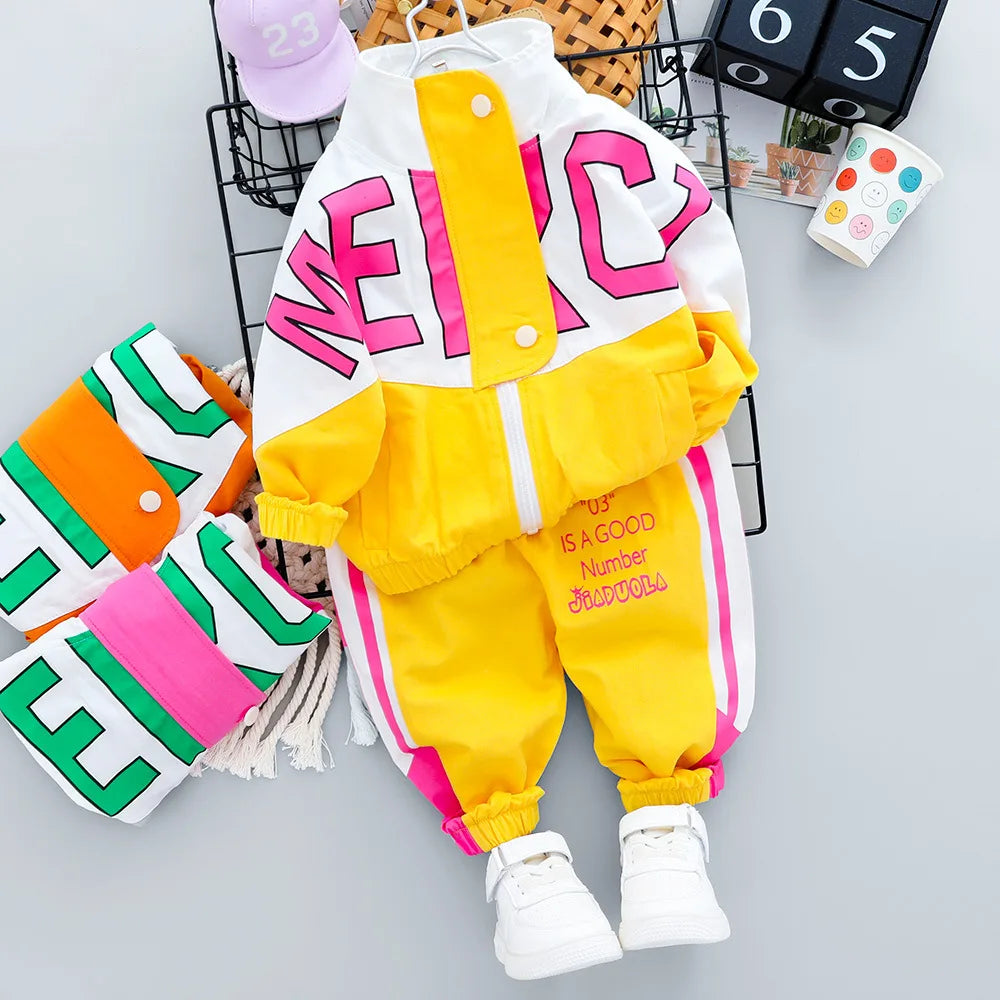 Fashion Autumn Children Suits Baby Boys Girls Clothes stamp Cotton T-Shirt Pants 2Pcs/sets Spring Toddler Clothing Sport Suits CB DROPSHIPPING