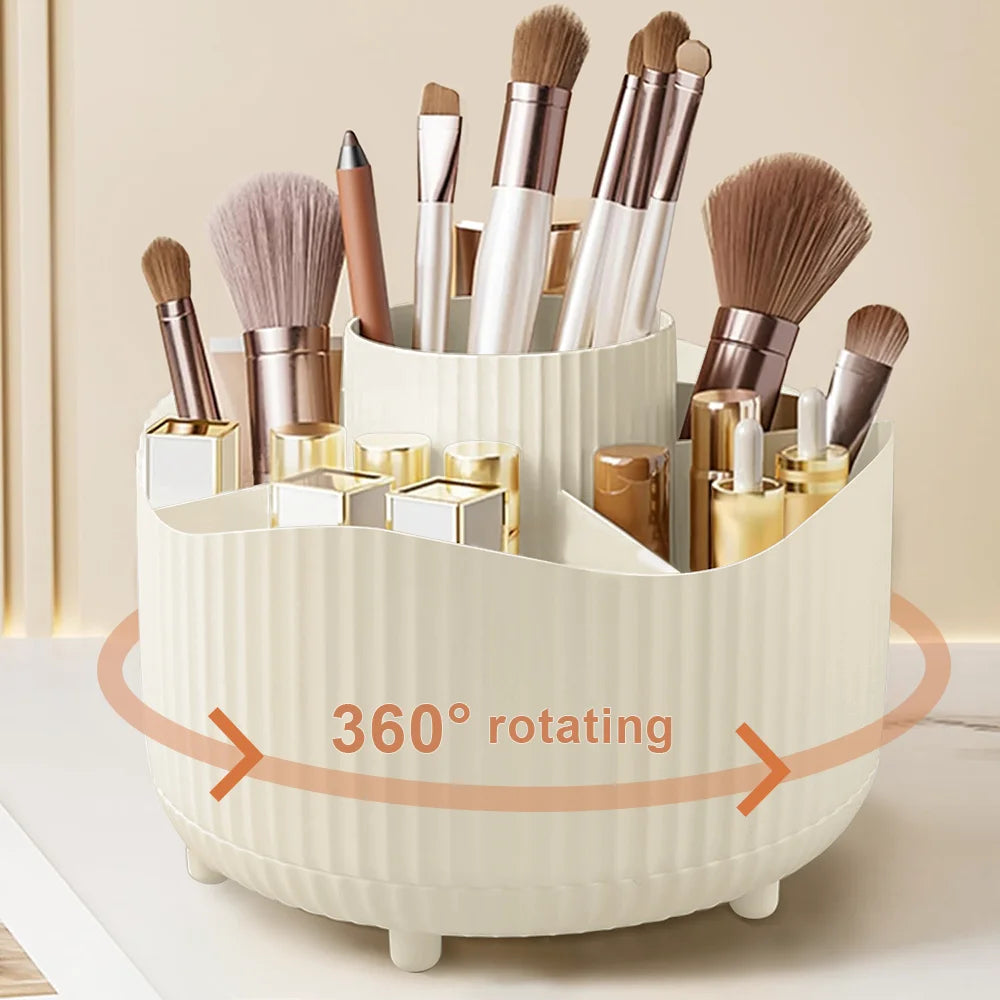 Rotating Makeup Organizer, Cosmetic Display Case with Brush Holder Perfume Tray, Storage Carousel for Vanity Bathroom Countertop CB DROPSHIPPING