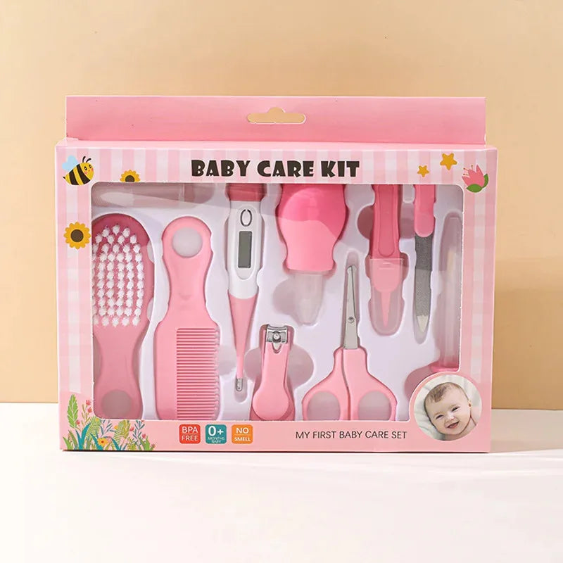 10-in-1 Baby Care Kit: Newborn Grooming Set (Nail Clippers/Brush/Thermometer) for Infant (Pink/Blue) CB DROPSHIPPING