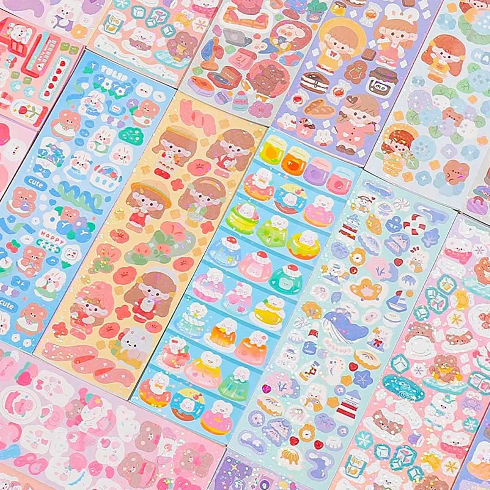 20-200 PCS Cute Stickers Goo Card Kawaii Cartoon Laser Sticker No repeat for Diary DIY School Students Decoration Stationery CB DROPSHIPPING