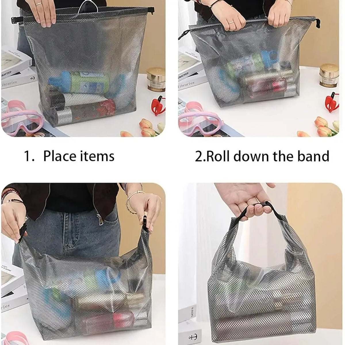 1PC Waterproof Mesh Cosmetic Bag for Travel, Gym, Bathroom, Quick-Dry Toiletry Organizer with Handle Portable Makeup Pouch CB DROPSHIPPING