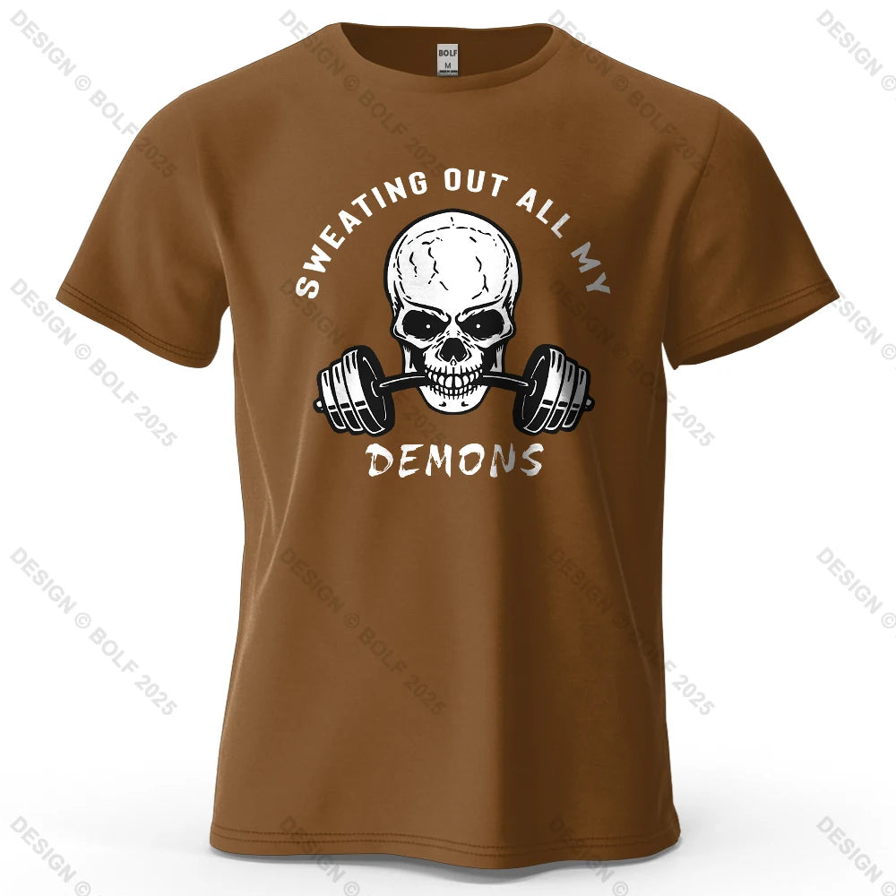 Fitness Skull Motivated Printed Men's T-Shirt 100% Cotton Oversized Gym Graphic Tees for Women Tops Tees Casual Streetwear CB DROPSHIPPING