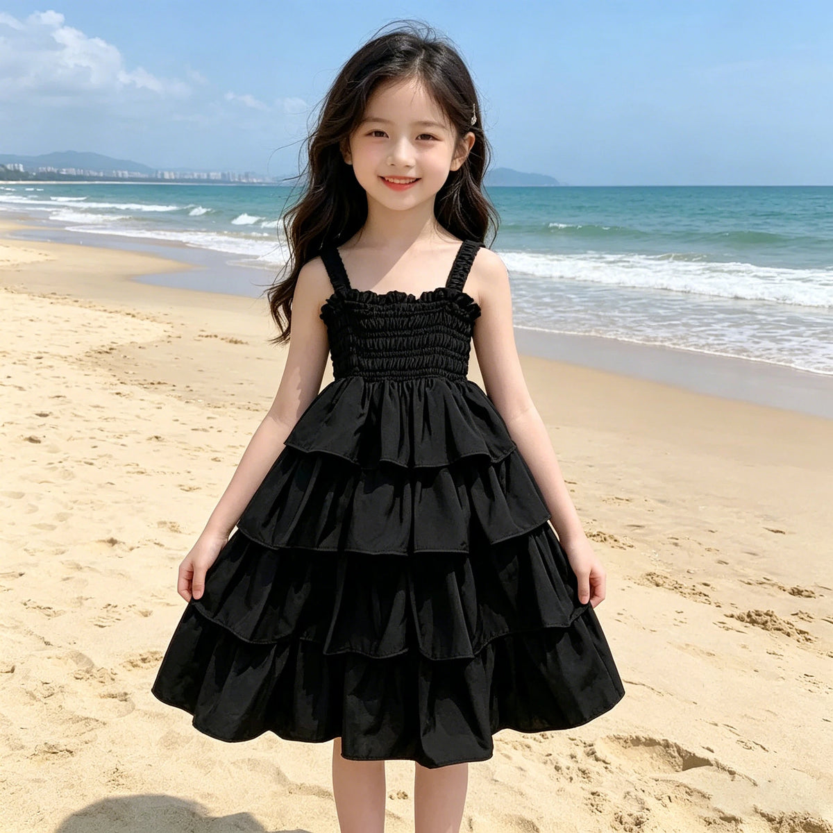 2026 Summer Girls Tiered Dress Sleeveless Strap Sundress Kids Ruffle Layered Casual Beach Party Princess Dress for 3-12 Years CB DROPSHIPPING