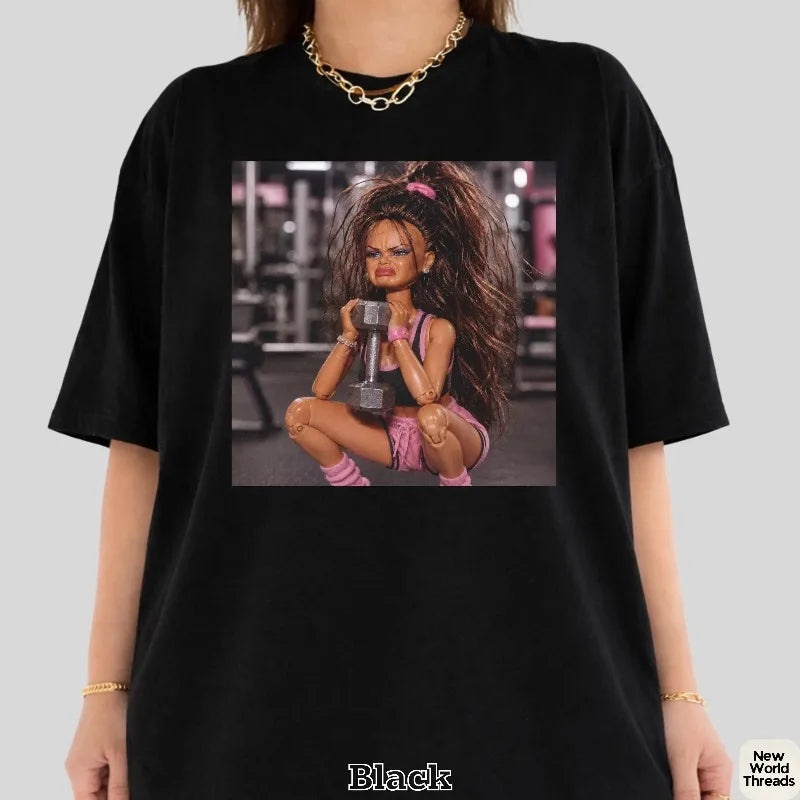 Fitness Doll Face Emoji T-shirt: Satirical and Humorous Fitness Doll Pattern T-shirt Summer Edition, Casual Men's T-shirt CB DROPSHIPPING