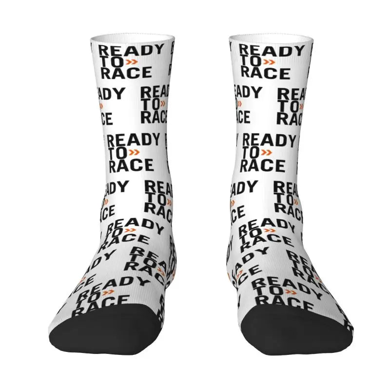 Custom Ready To Race Logo Crew Socks Unisex Cool 3D Print Racing Sport Motorcycle Rider Dress Socks
