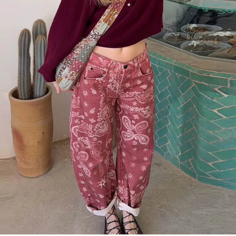 Street Striped Jeans Women's High-Waist Pockets Wide-Leg Trouser 2026 Spring Summer Retro Multicolor Vertical Stripe Denim Pant