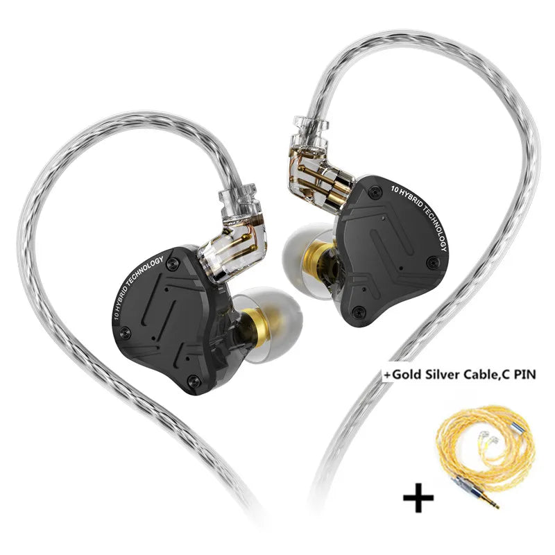 KZ ZS10 PRO X HIFI Headset Hybrid In-ear Earphone Sport Noise Cancelling Earbuds Silver Plated Cable Comfortable to wear
