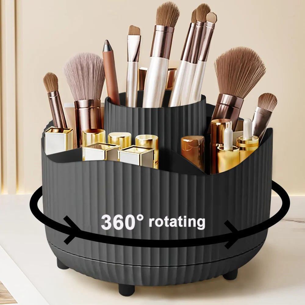 Rotating Makeup Organizer, Cosmetic Display Case with Brush Holder Perfume Tray, Storage Carousel for Vanity Bathroom Countertop CB DROPSHIPPING