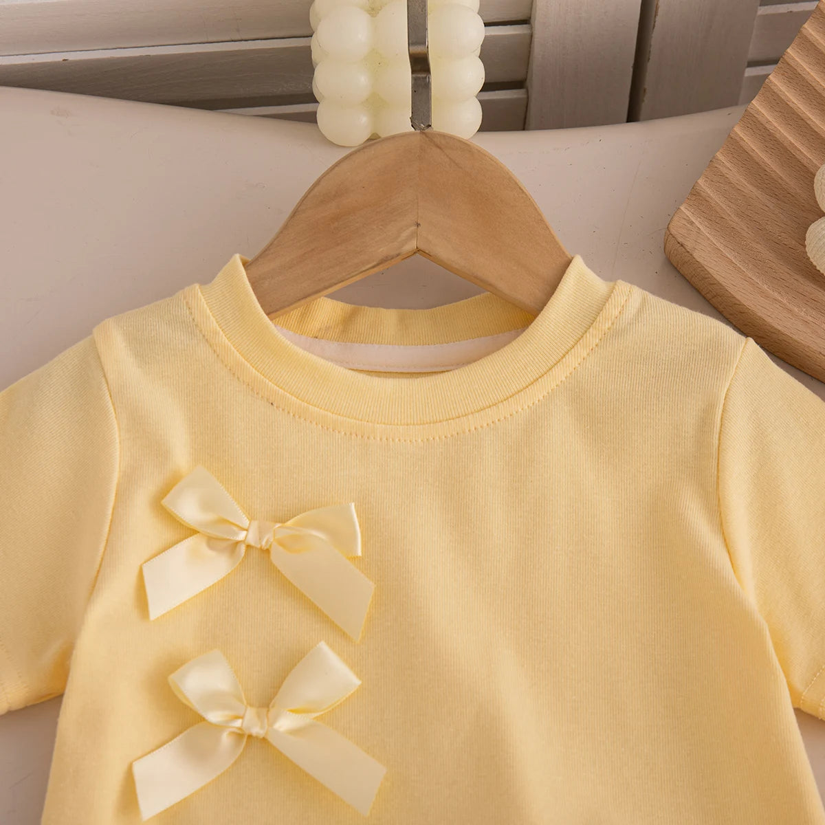 Baby Girl Set Summer Solid-Color Bow Short-Sleeve Top and Shorts Baby Girl Clothes Cute Beach Baby Outfit Set CB DROPSHIPPING
