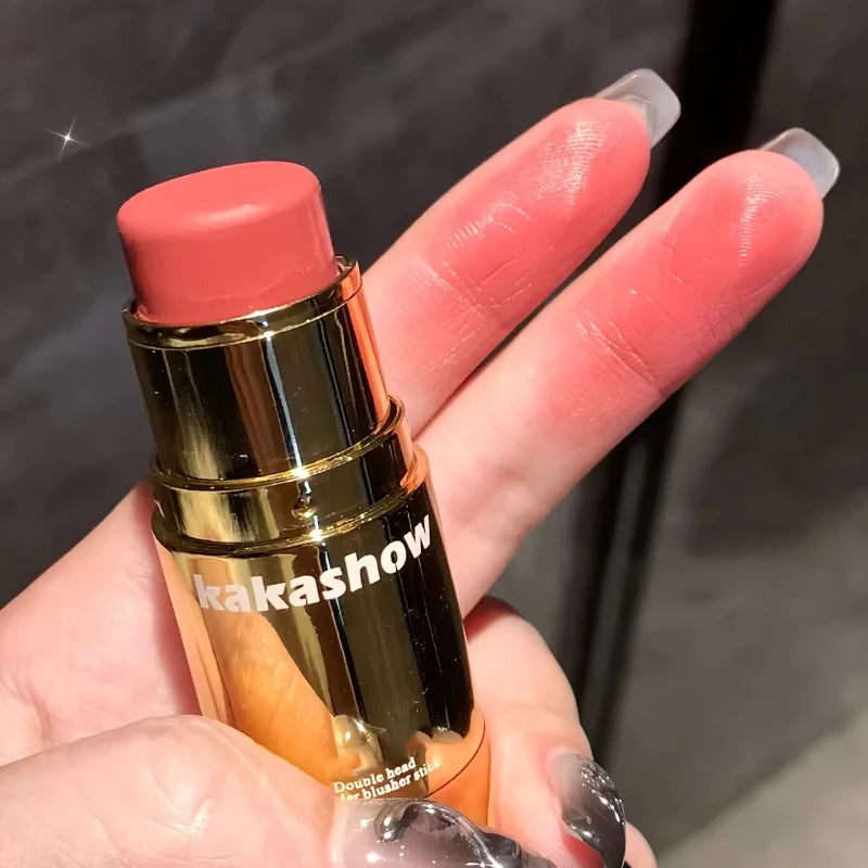 Double Head Powder Blusher Stick, Multi-use Cream Blush Stick with Sponge Tip, Long-lasting Natural Cheek Tint, Portable Makeup CB DROPSHIPPING
