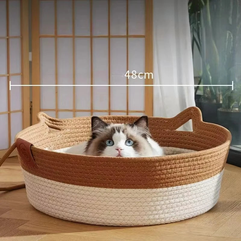 Pet Cat Bed Round Hand Woven Rattan Wear-resistant Cat Bed Summer Cooling Pet Bed Indoor Sleeping House Pet Products Accessories CB DROPSHIPPING