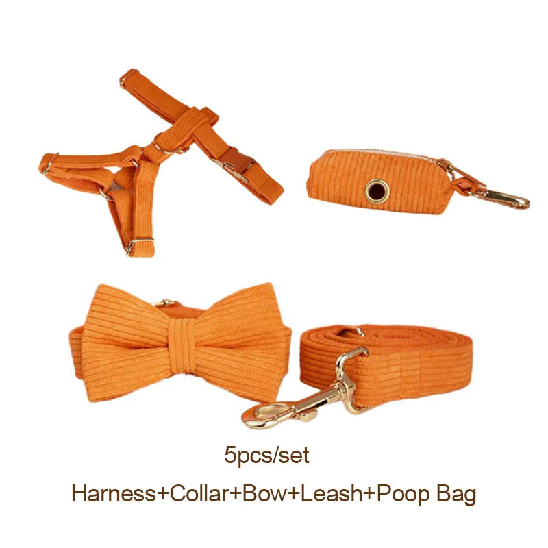 Orange Corduroy Dog Collar And Leash Set For Dogs Custom Engraved Nameplate Pet Supplies Dog Leash Corduroy11 CB DROPSHIPPING