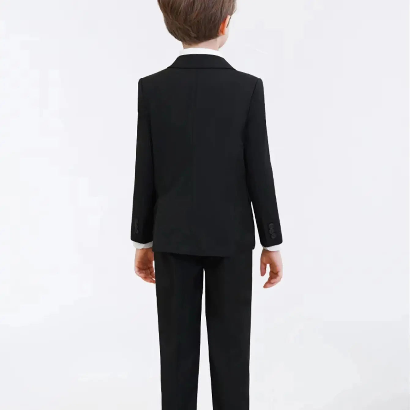 Notched Boy's Suit Set for Kids 3-14 Yrs, One Button Black Suit Jacket Vest Pants and T Shirt, Communion Tuxedo 4-Piece Suits CB DROPSHIPPING