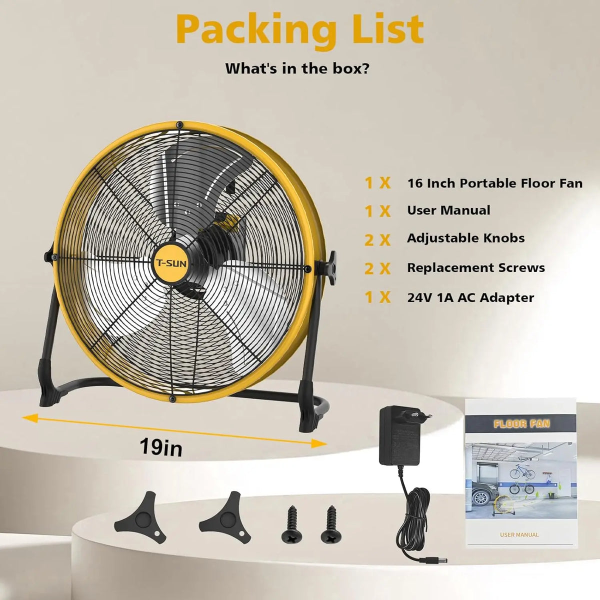 12/16 inch Floor Fan for Dewalt Battery Portable Fan Metal Industrial Stepless Speed Fan for Jobsite Garage Camping Emergency