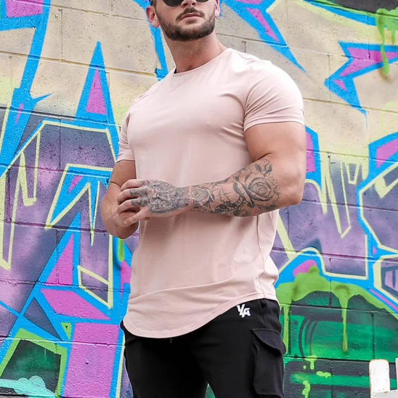 Sport Fitness T-shirt Men Bodybuilding Short Sleeve Workout Shirt Training Sport Running Gym T-shirt Summer Tops Tee Rashgard CB DROPSHIPPING