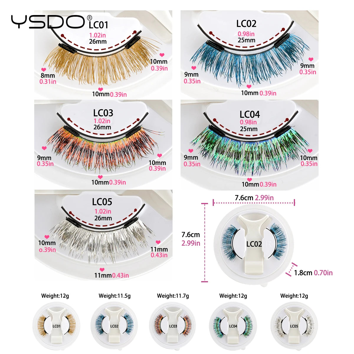 YSDO Colored Magnetic Eyelashes Natural Faux 3D Mink Lashes Reusable Makeup Party Cosplay Shiny Colorful Magnet False Lashes CB DROPSHIPPING