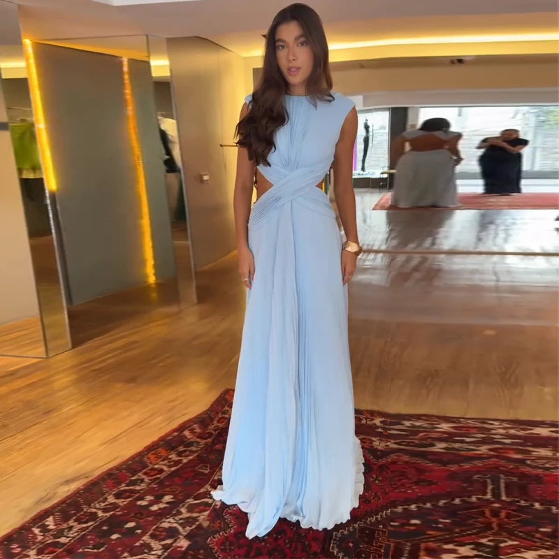 Backless Women Dress Cross Waist Long Dress Sleeveless Backless dresses A Line Ruched Evening Gown  Elegant Party Gown 2026 New